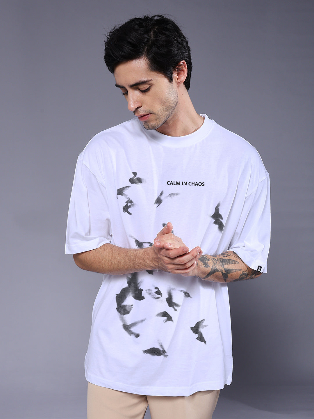 CALM IN CHAOS Men Printed Oversized T-Shirt