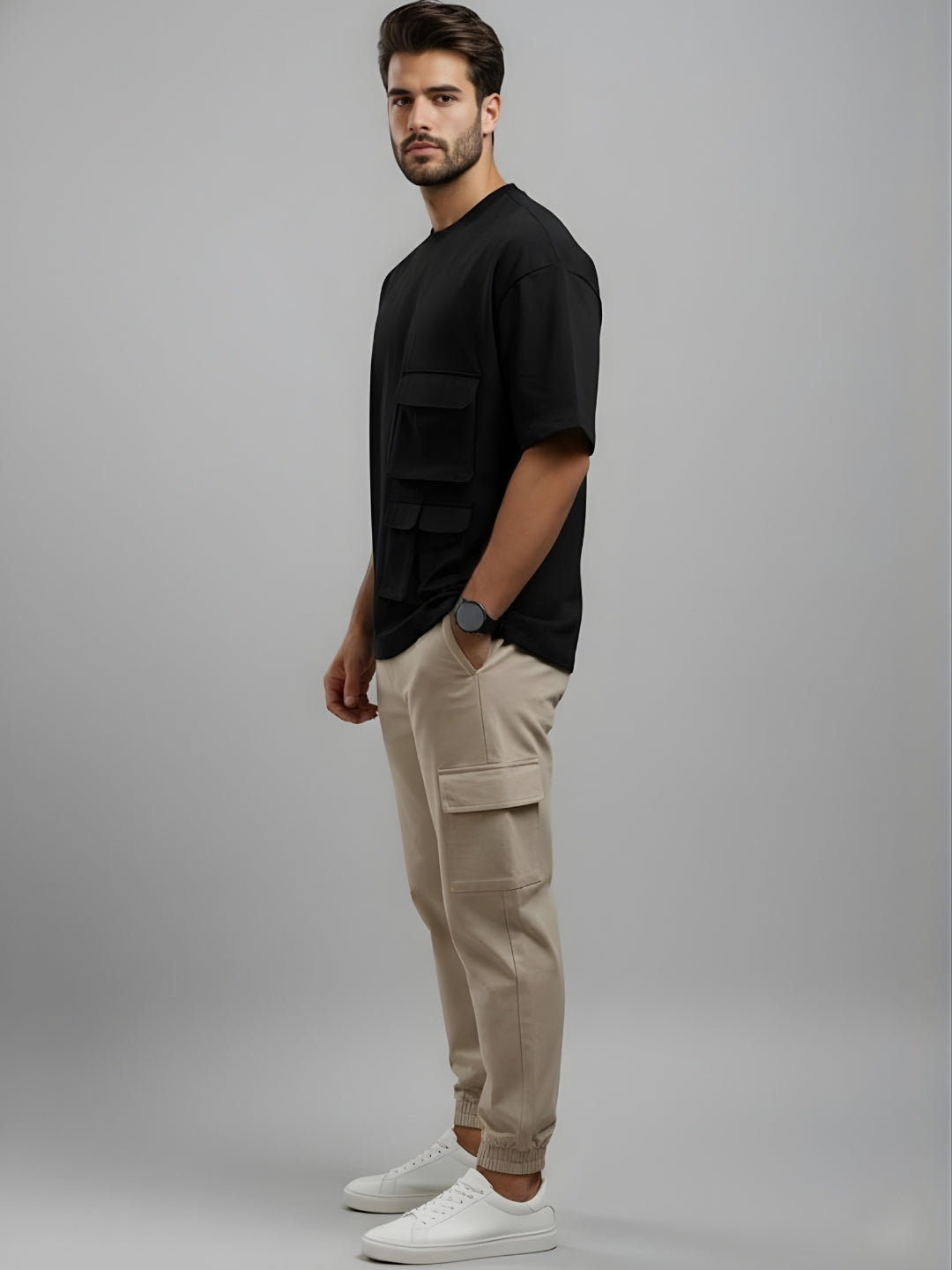 Cargo T-Shirt For Men - Black
