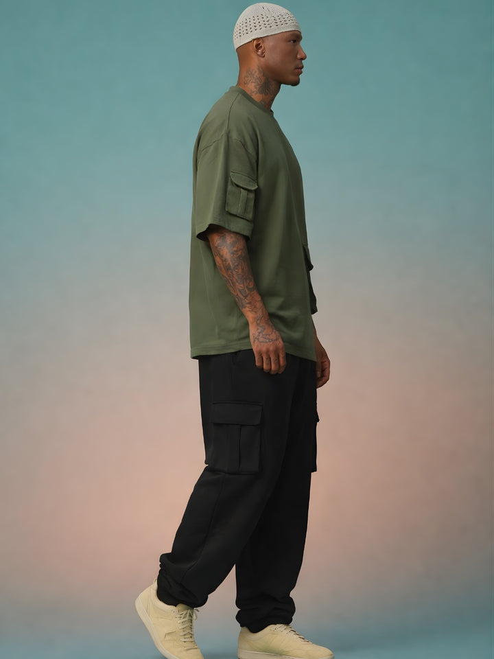 Cargo T-Shirt For Men - Olive Green
