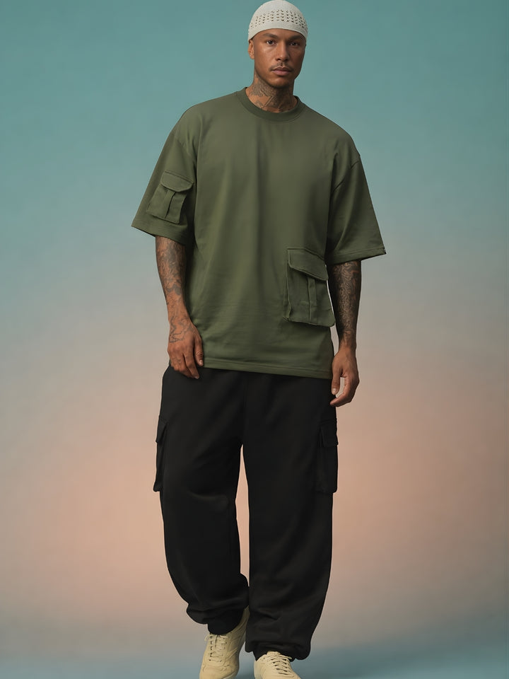 Cargo T-Shirt For Men - Olive Green