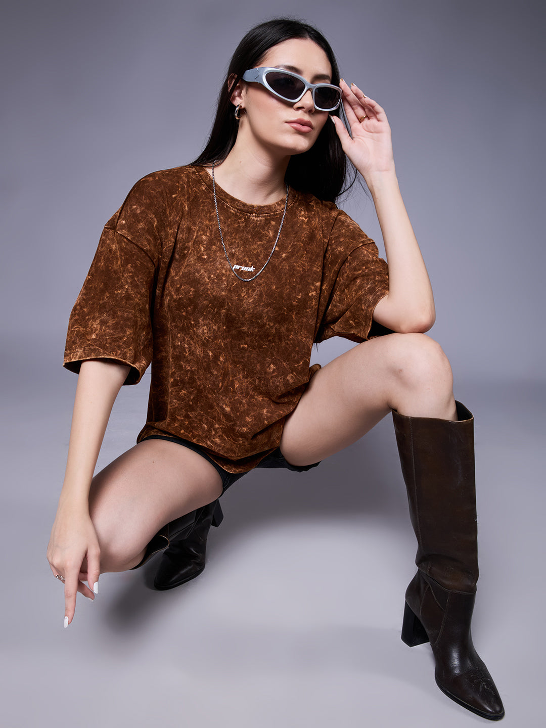 Evolve Women Retro Wash Printed Oversized T-Shirt