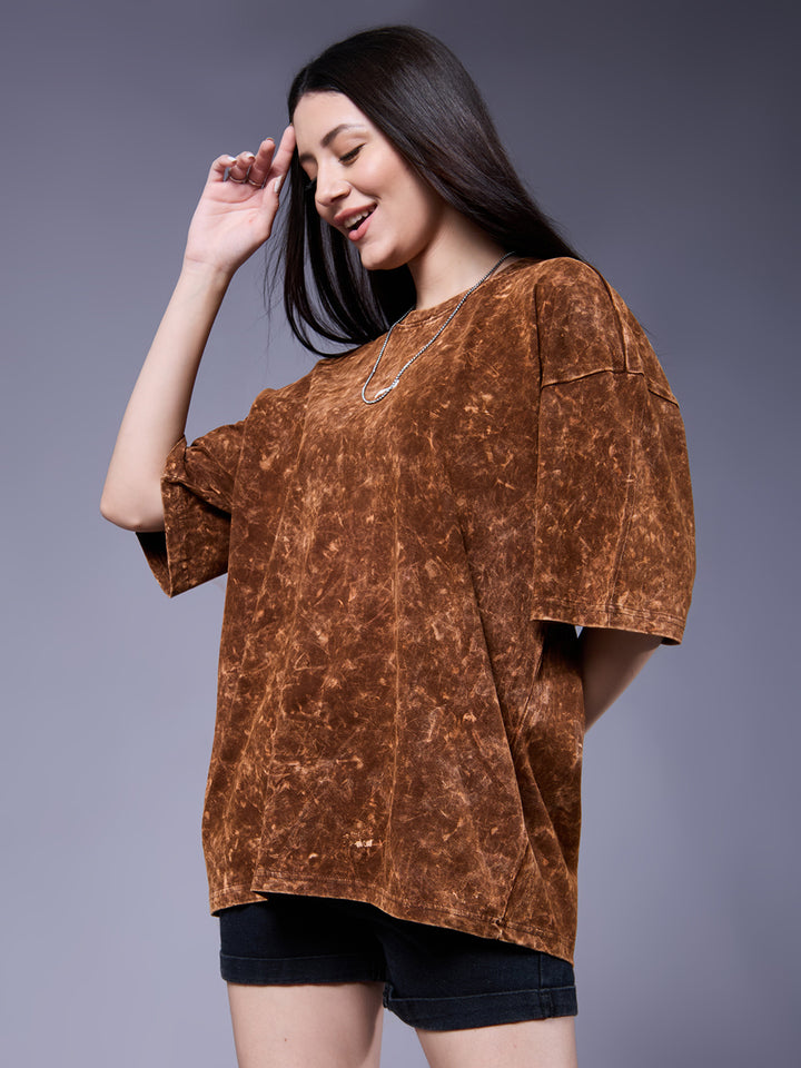 Evolve Women Retro Wash Printed Oversized T-Shirt