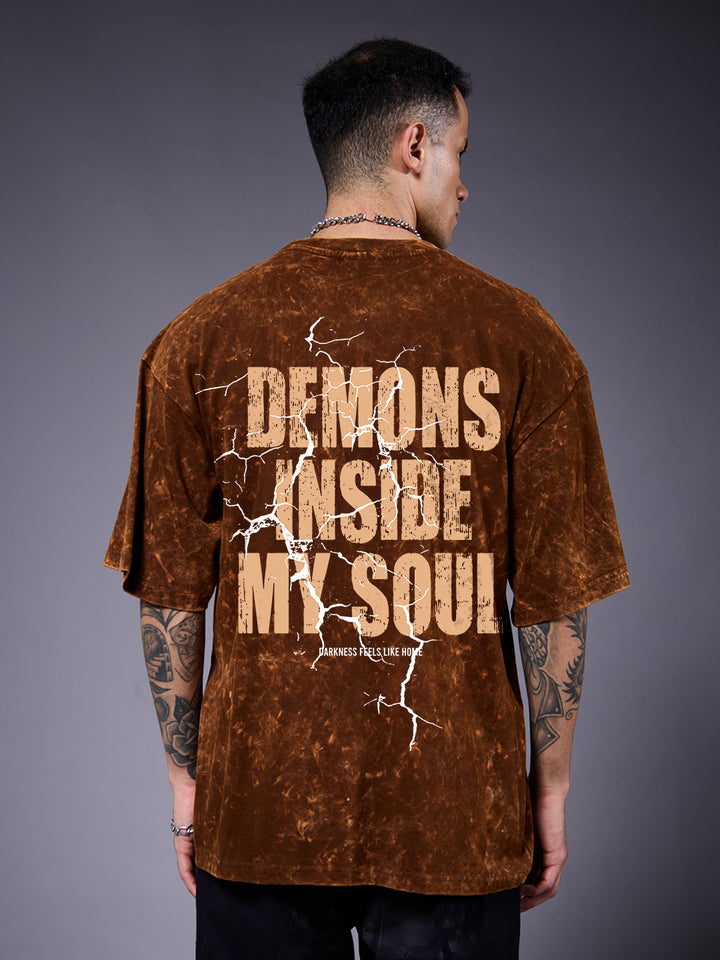 DEMON SOUL Men Retro Wash Oversized T-Shirt