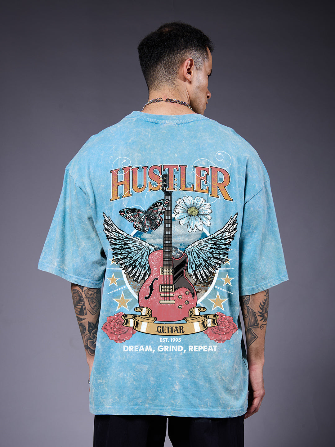 HUSTLER Men Retro Wash Oversized T-Shirt
