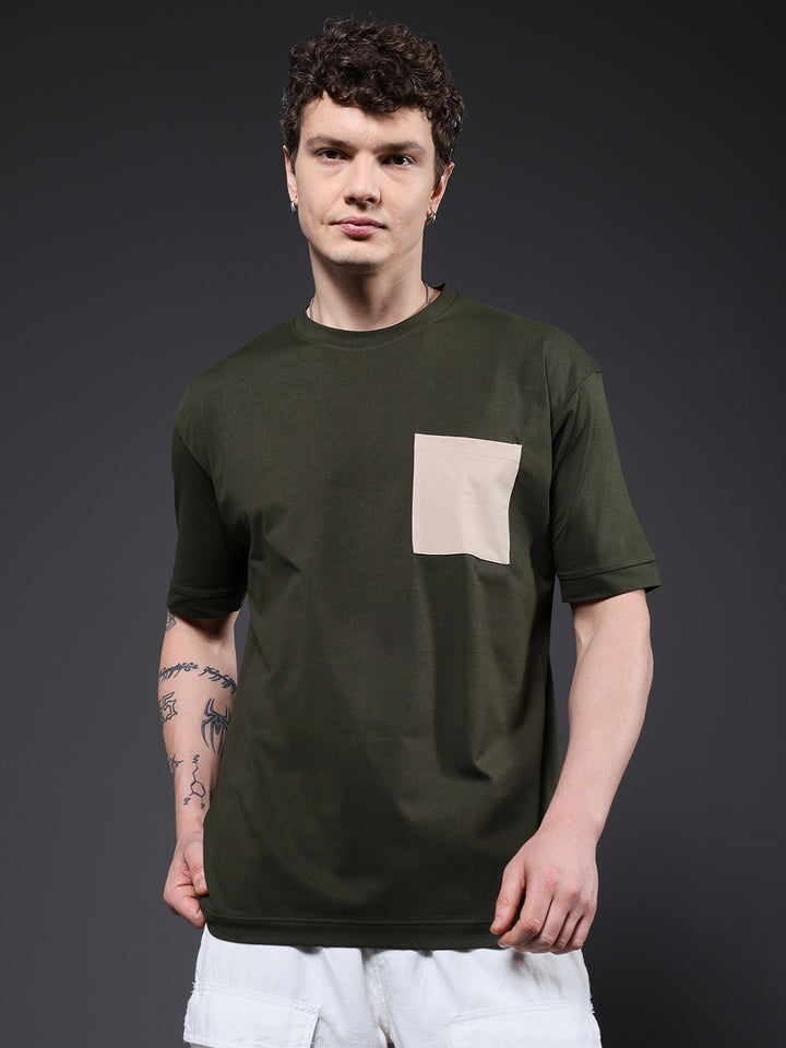 Hamo Men Oversized T-Shirt - Olive Green