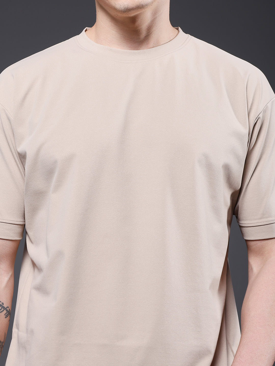Hamo Solid Men Oversized T-Shirt - Beige