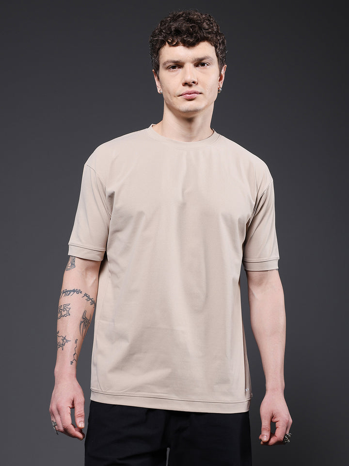 Hamo Solid Men Oversized T-Shirt - Beige