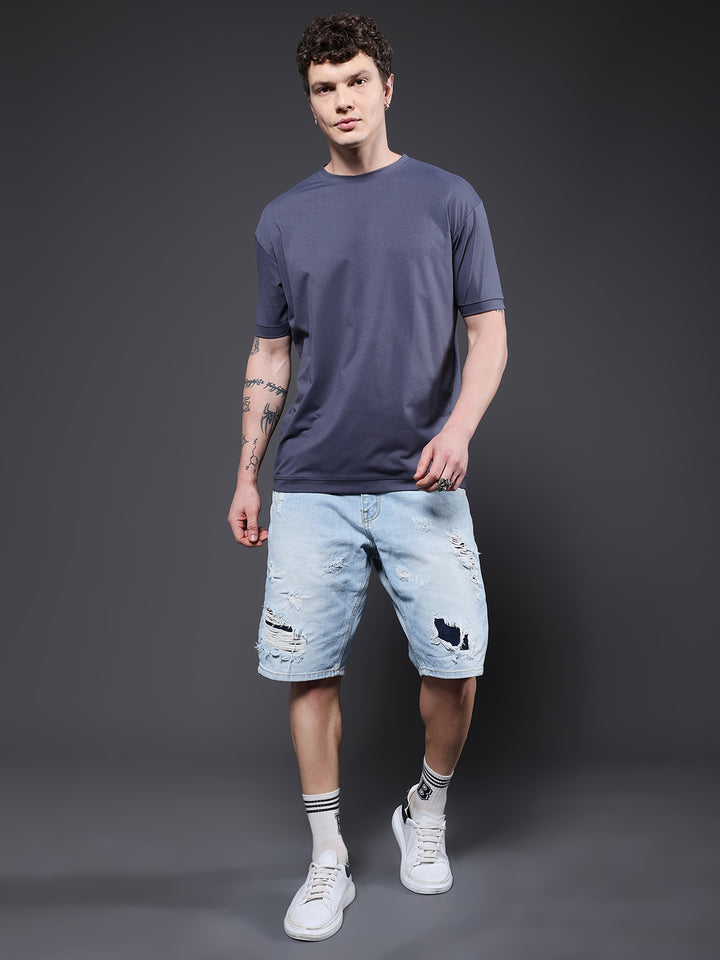Hamo Solid Men Oversized T-Shirt - Dark Grey