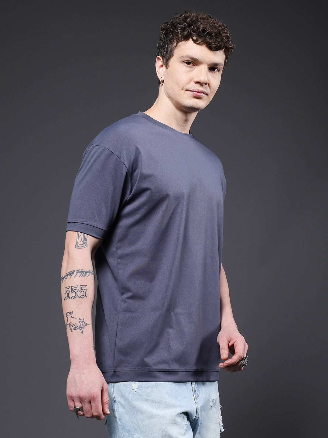 Hamo Solid Men Oversized T-Shirt - Dark Grey