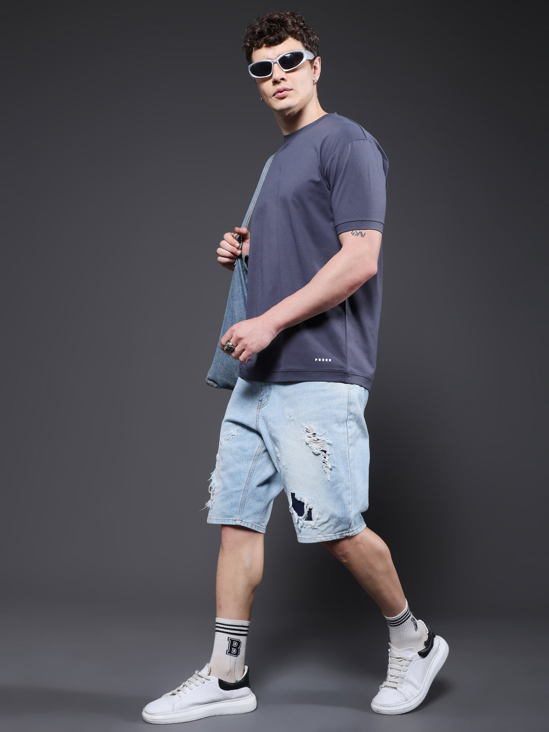 Hamo Solid Men Oversized T-Shirt - Dark Grey