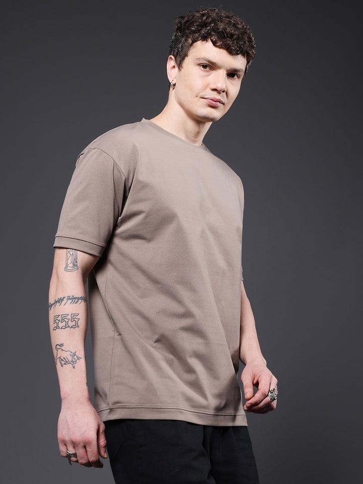 Hamo Solid Men Oversized T-Shirt - Mud