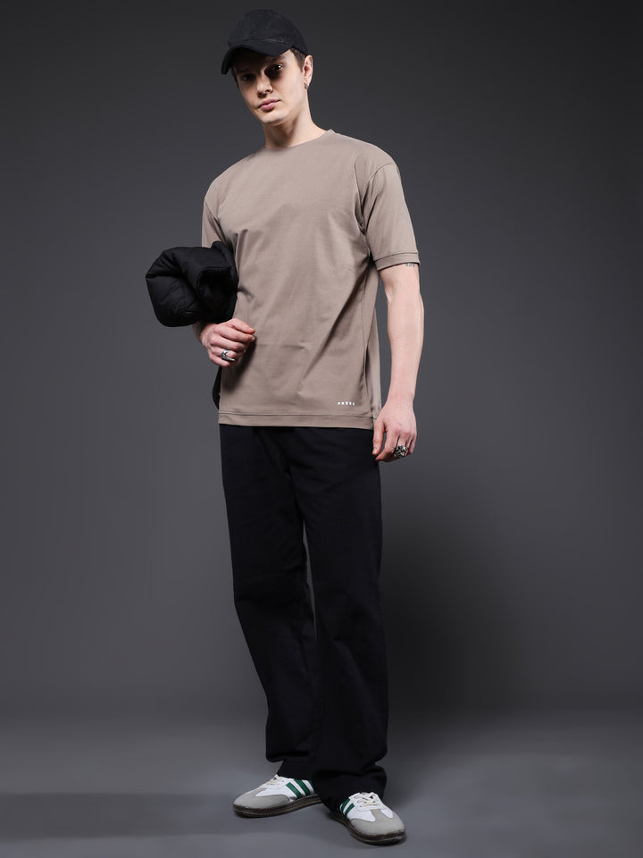 Hamo Solid Men Oversized T-Shirt - Mud