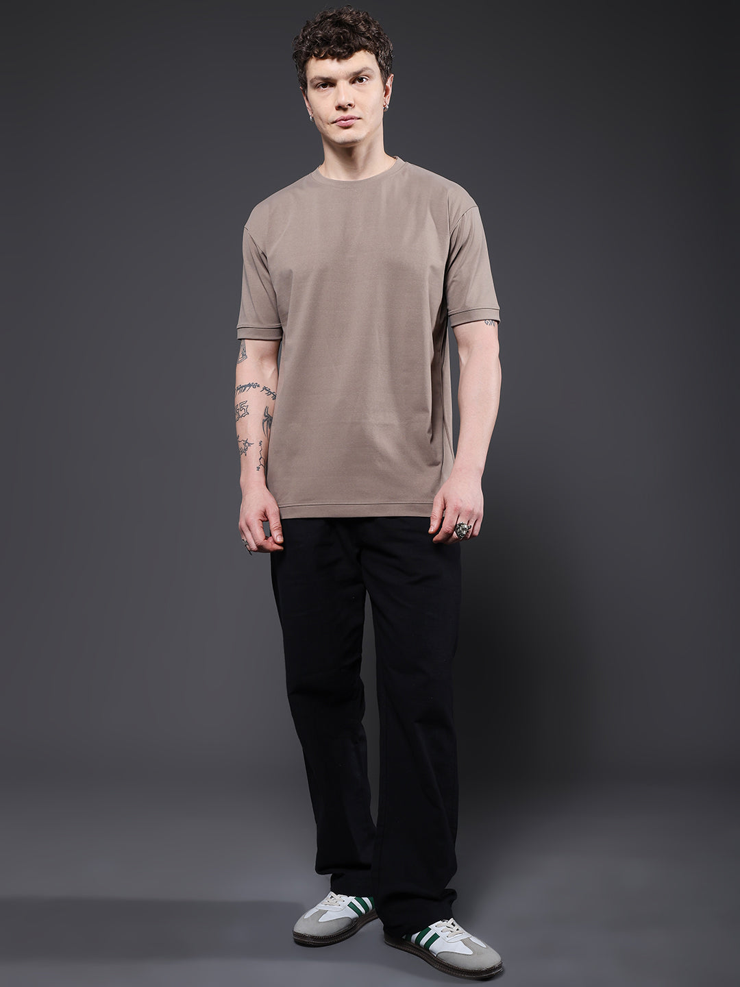 Hamo Solid Men Oversized T-Shirt - Mud