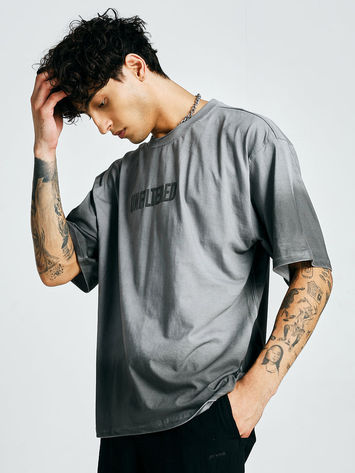 Men Retro Wash Puff Printed Oversized T-Shirt