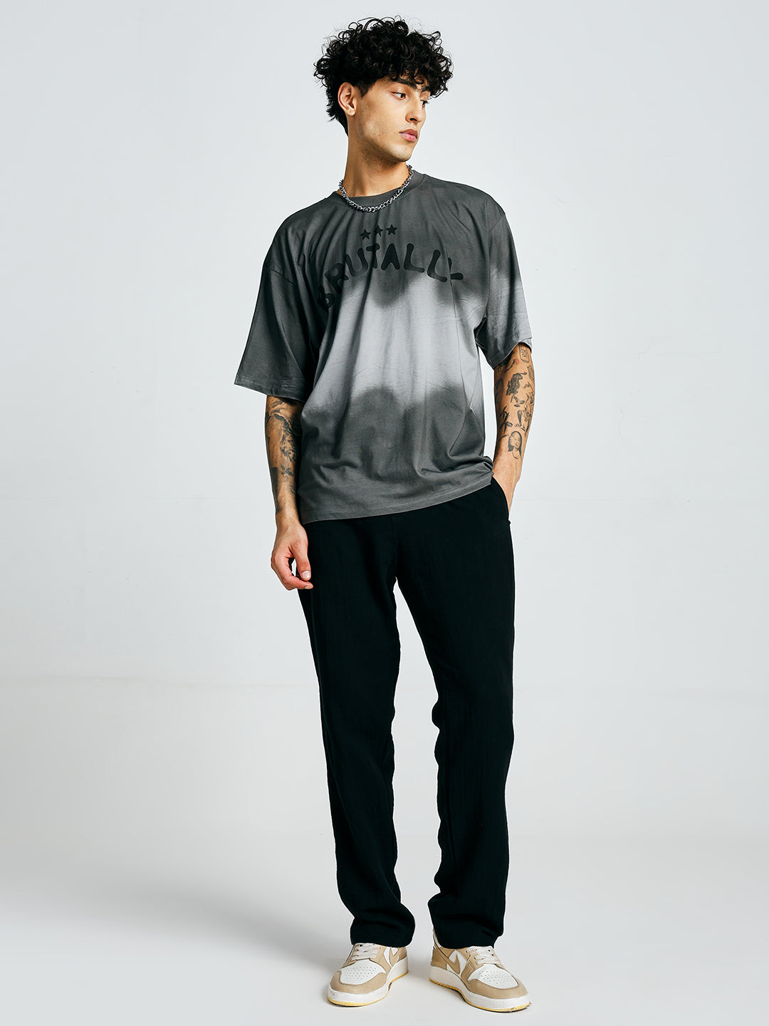 Men Retro Wash Printed Oversized T-Shirt