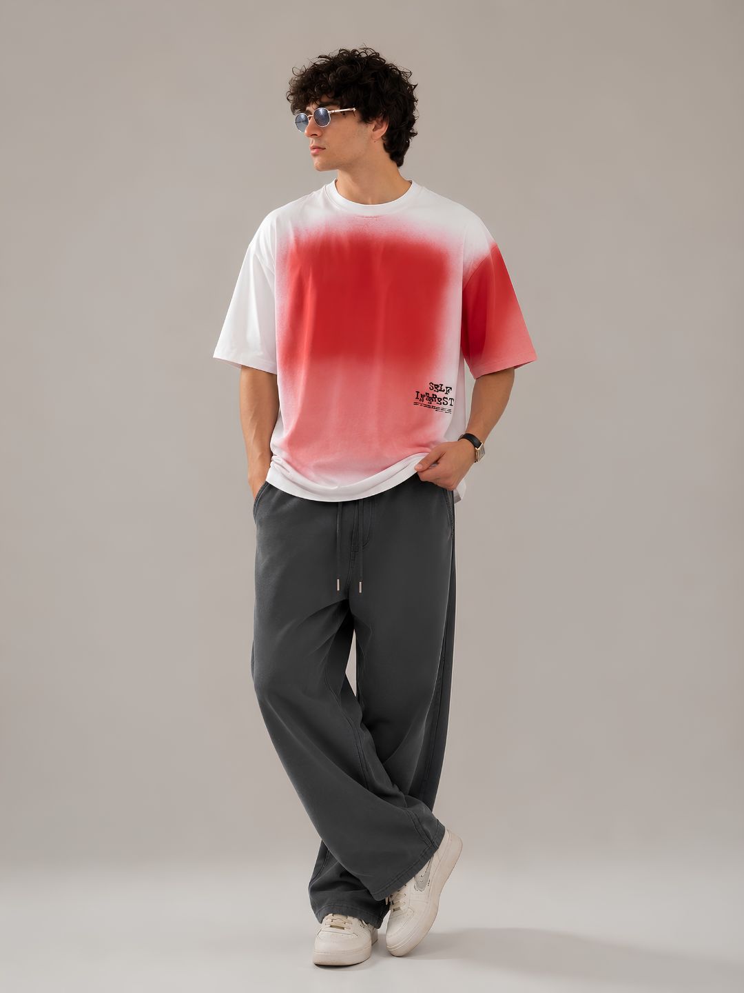 Men Retro Wash Puff Printed Oversized T-Shirt