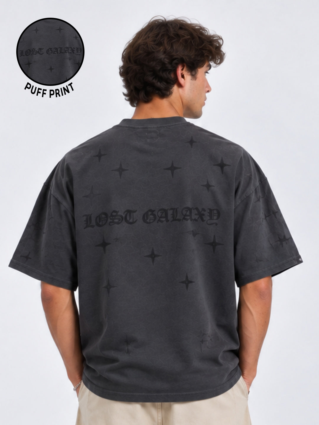 Lost Galaxy Puff Printed Men Premium Oversized T-Shirt