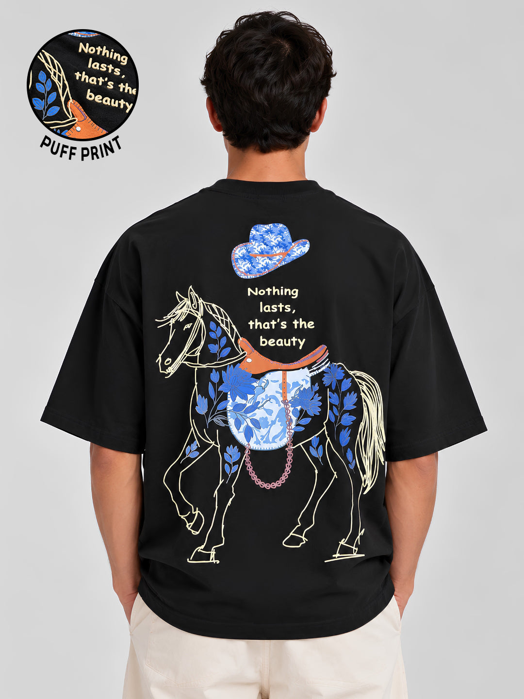 WILD AND ETERNAL Puff Printed Men Premium Oversized T-Shirt