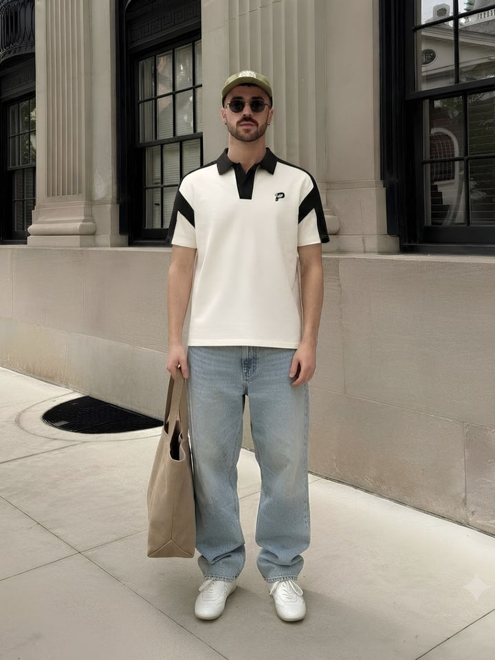 Men Premium Colorblock Relaxed Fit Polo T-Shirt