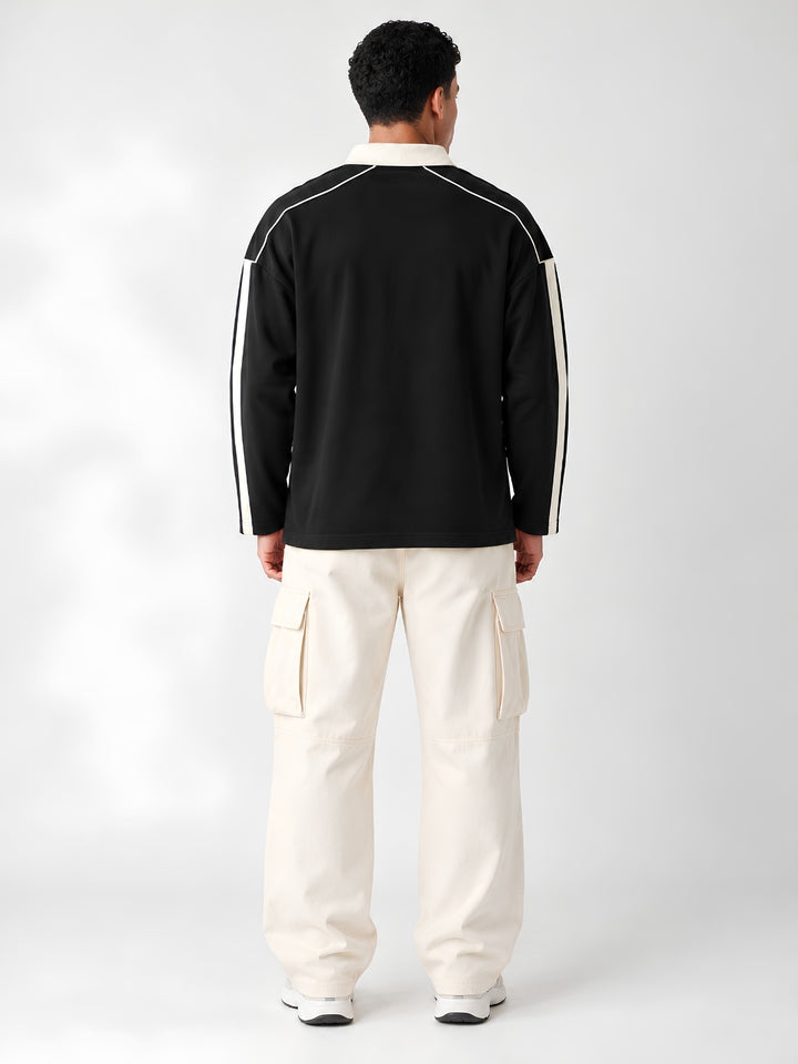 Men Premium Printed Oversized Full Sleeve Polo T-Shirt