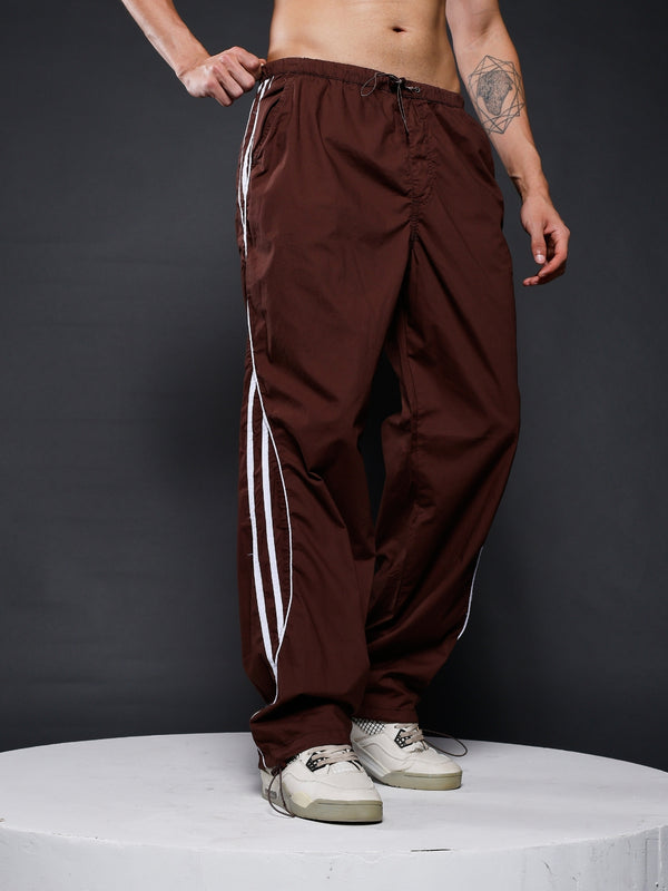 Parachute Pants For Men - Cocoa with White Stripe