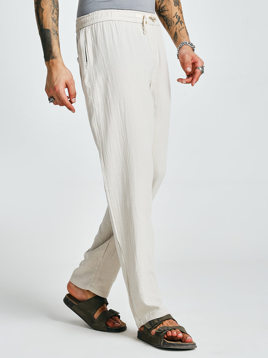Men Solid lounge pants - Ivory