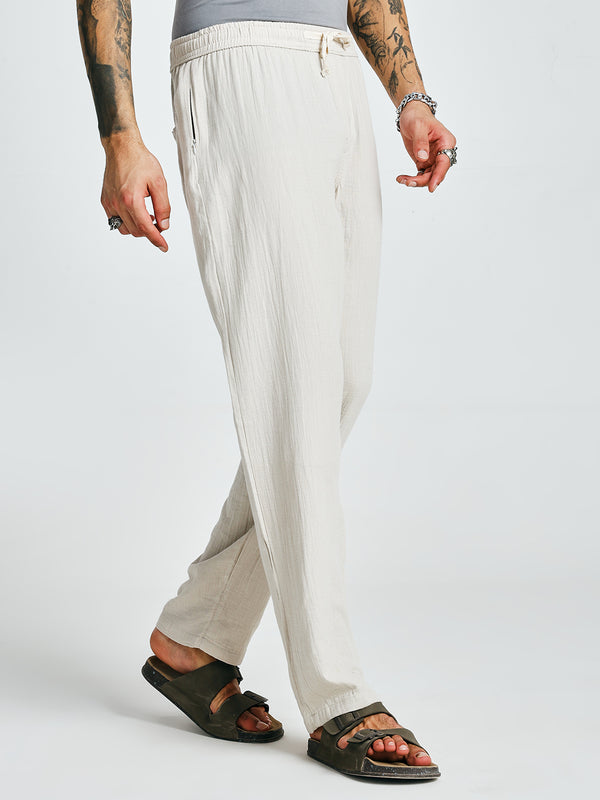 Men Solid Cotton lounge pants - Ivory