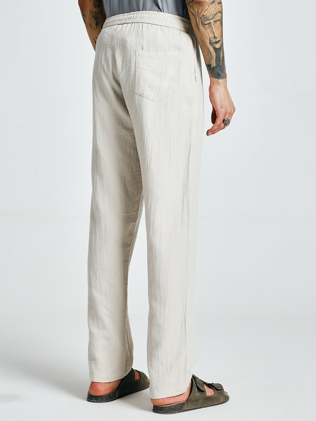 Men Solid Cotton lounge pants - Ivory