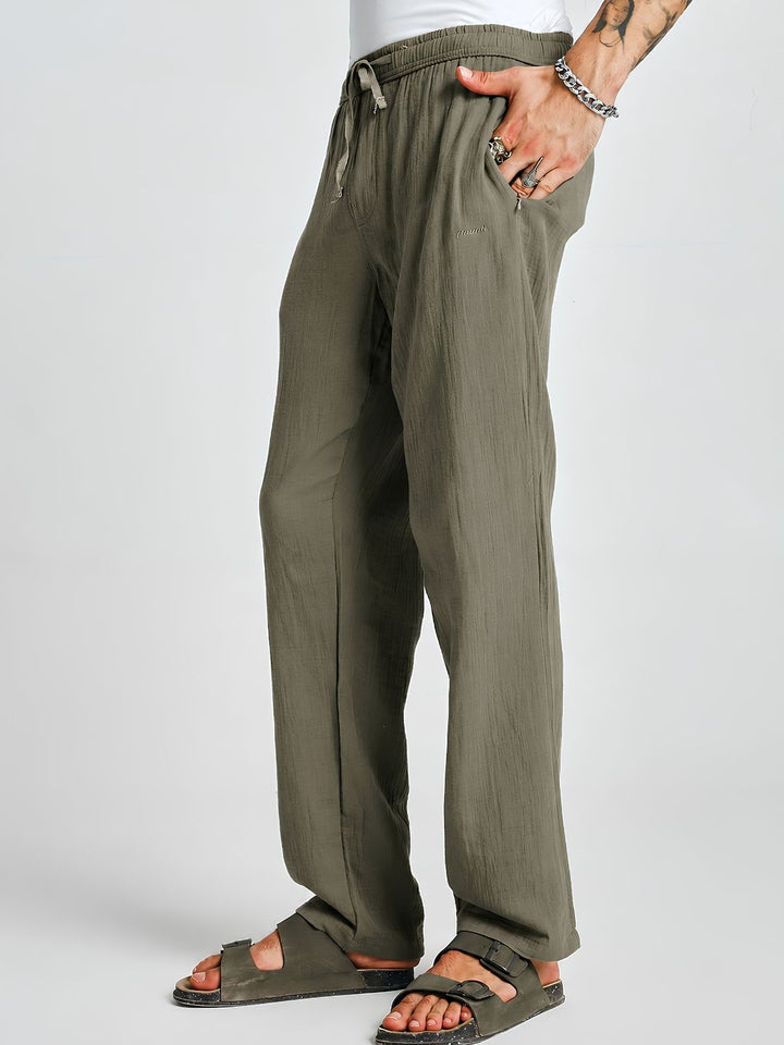 Men Solid Cotton Lounge Pants - Khaki