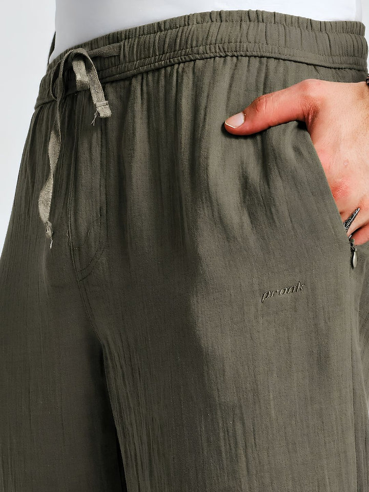 Men Solid Cotton Lounge Pants - Khaki