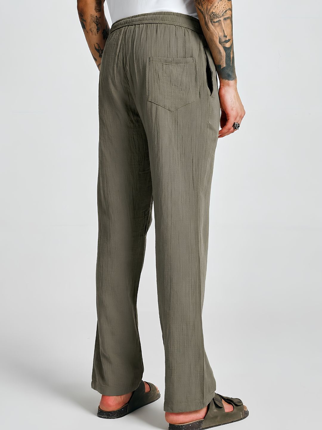 Men Solid Cotton Lounge Pants - Khaki