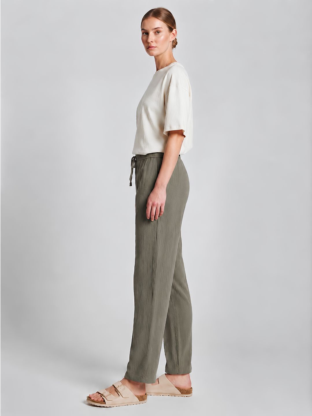 Women Solid Cotton lounge pant - Khaki
