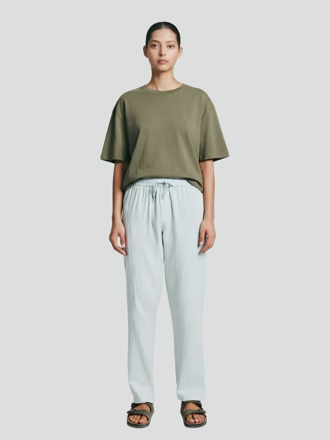 Women Solid Cotton lounge pant - Sky