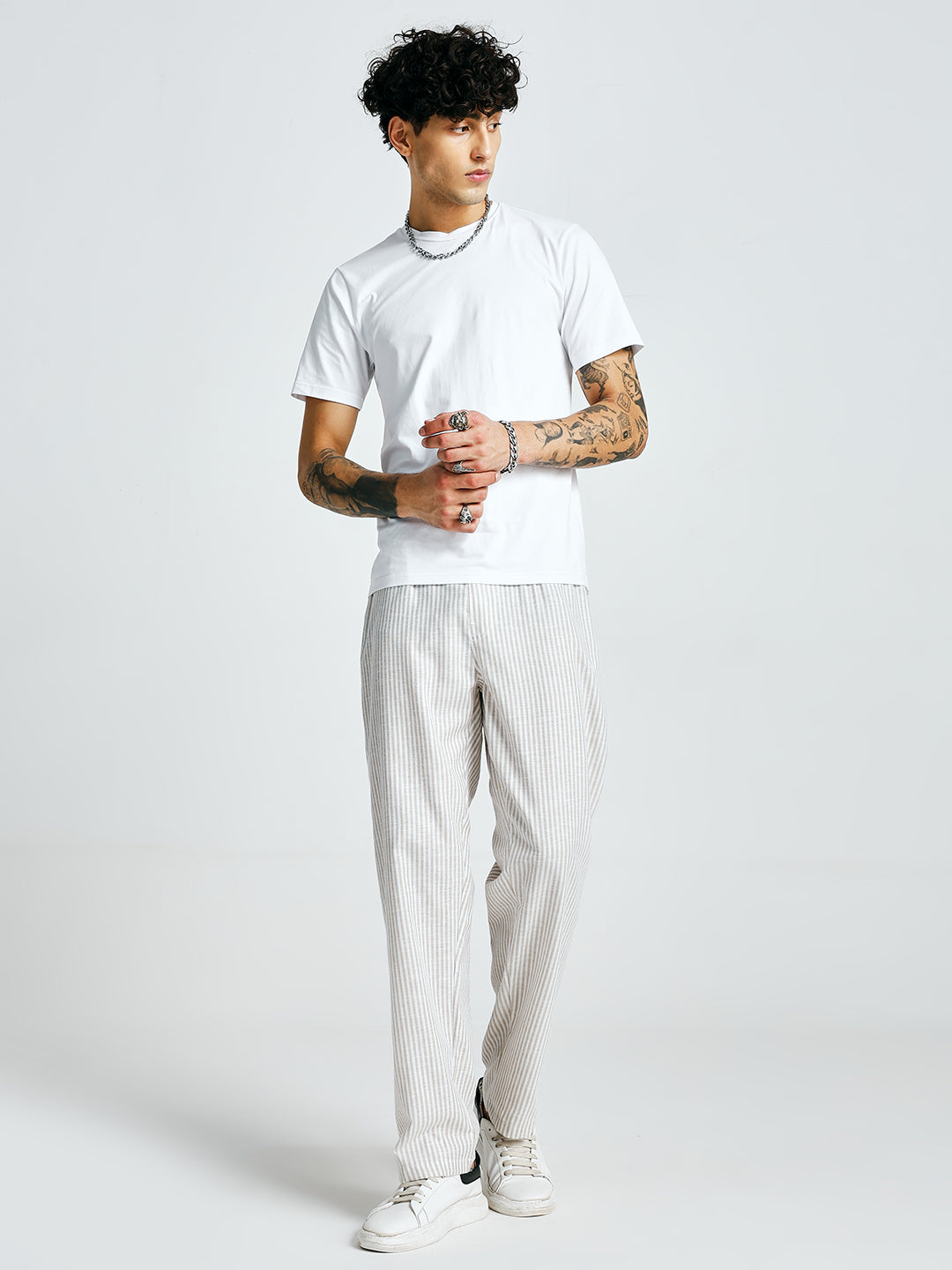 Men Striped lounge pants - Camel