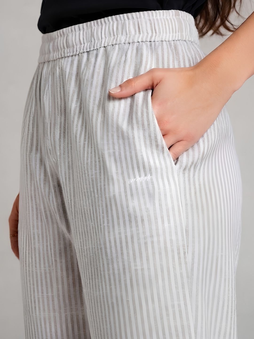 Women Striped Cotton lounge pants - Camel