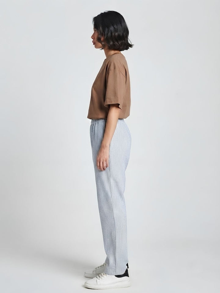 Women Striped Cotton lounge pant - Sky