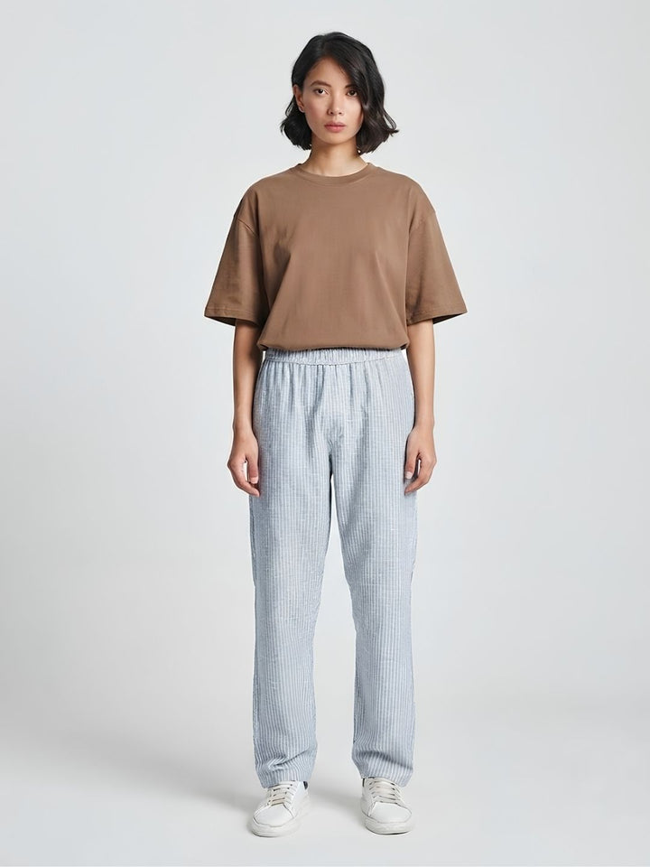 Women Striped Cotton lounge pant - Sky