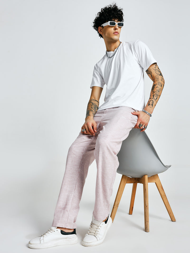 Men Striped lounge pants - Salmon Pink
