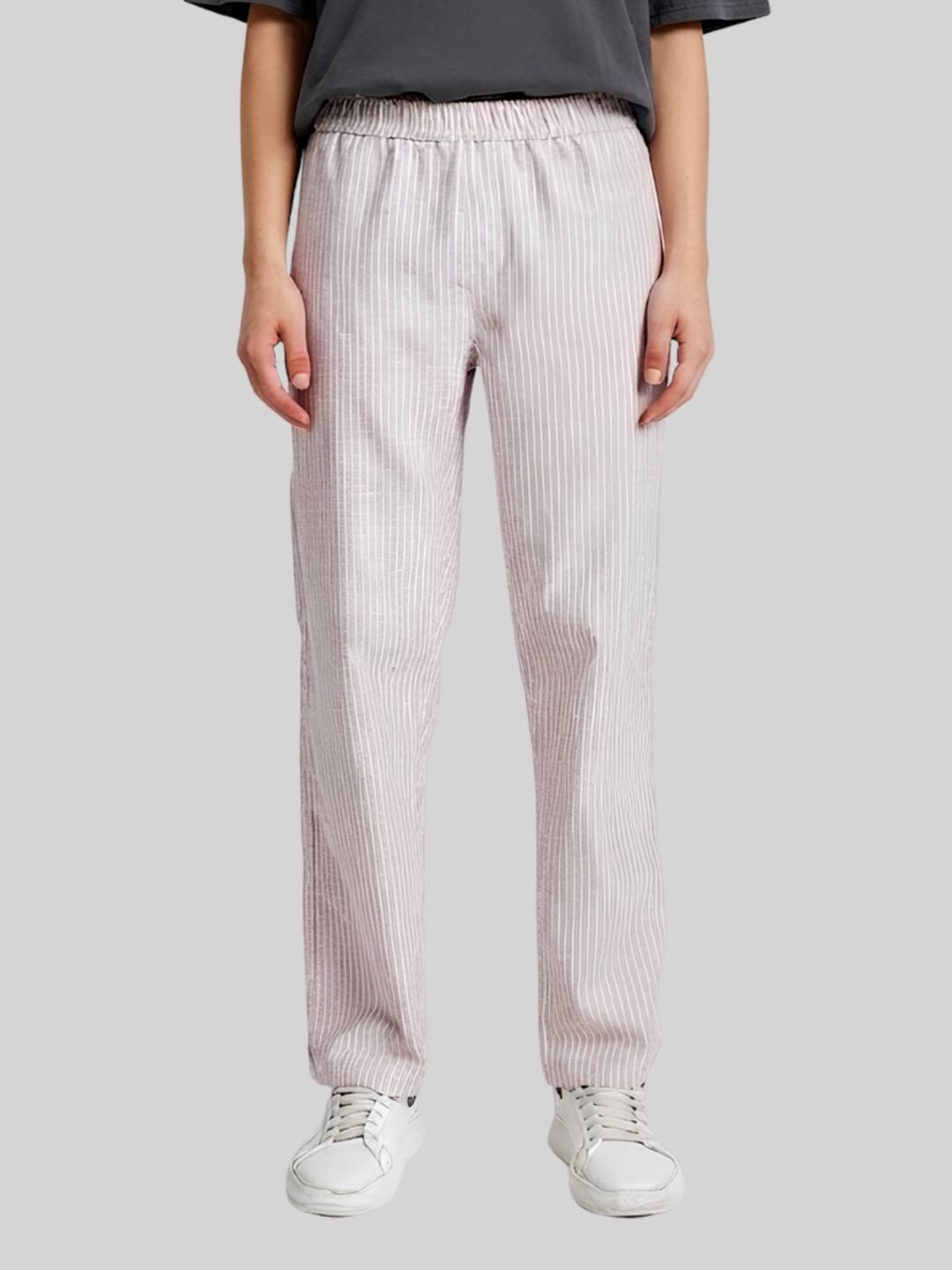 Women Striped Cotton lounge pants - Salmon Pink