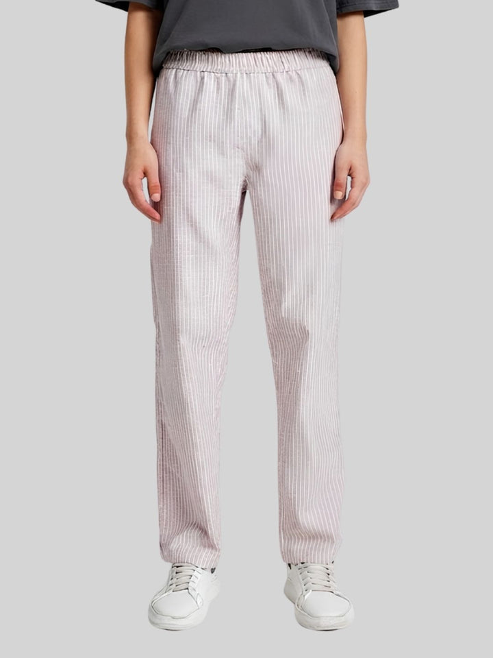 Women Striped Cotton lounge pants - Salmon Pink