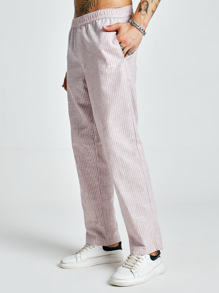 Men Striped lounge pants - Salmon Pink
