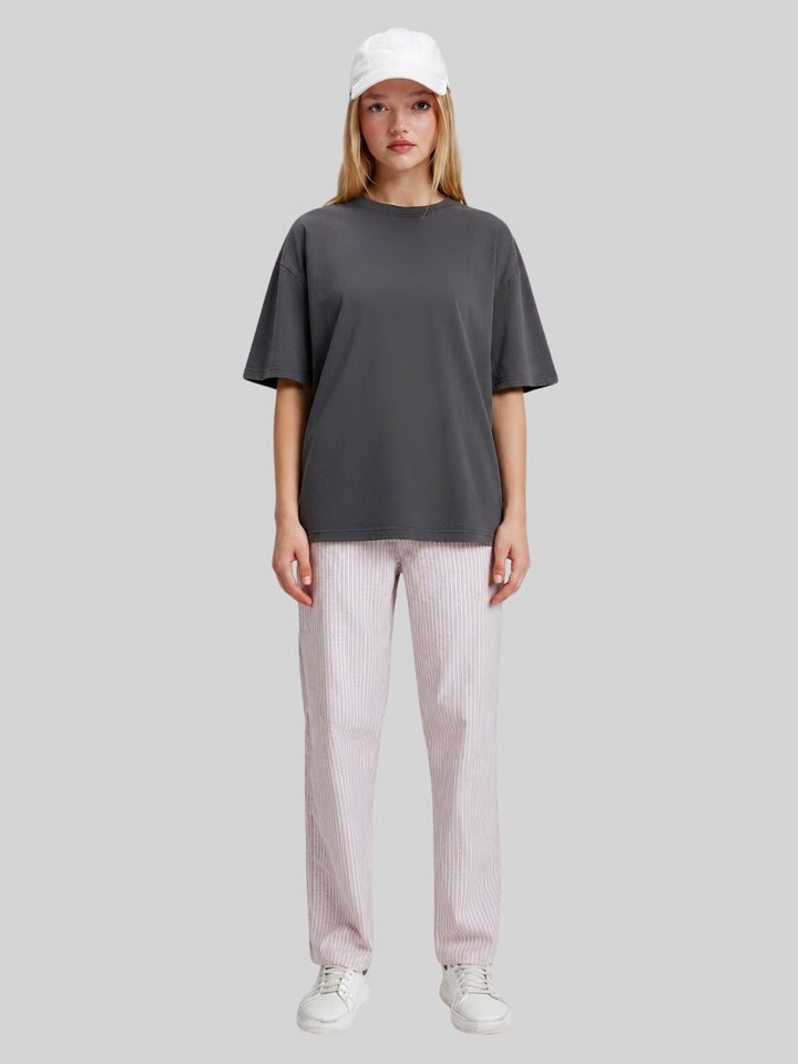 Women Striped Cotton lounge pants - Salmon Pink