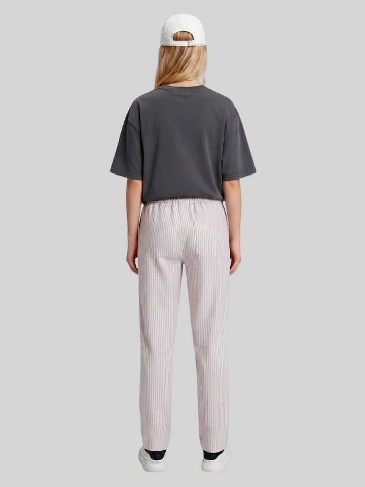 Women Striped Cotton lounge pants - Salmon Pink