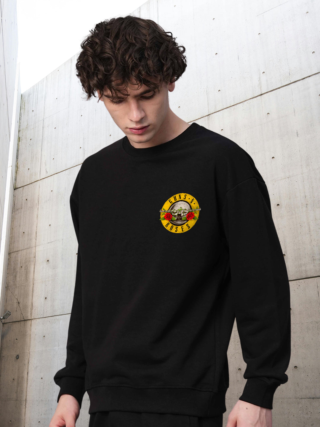 Guns and Roses Men Drop Shoulder Premium Terry Sweatshirt