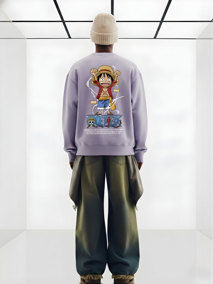 Luffy One Piece Men Drop Shoulder Premium Terry Sweatshirt