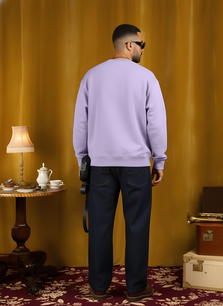 Solid Lilac Men Drop Shoulder Premium Terry Sweatshirt