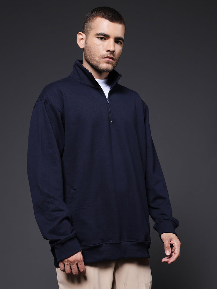 Solid Men Drop Shoulder Fleece Sweatshirt