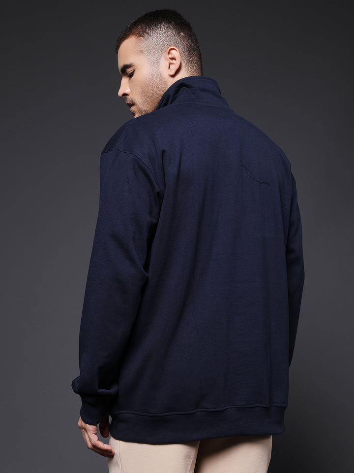 Solid Men Drop Shoulder Fleece Sweatshirt