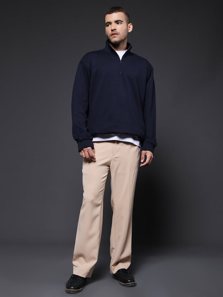 Solid Men Drop Shoulder Fleece Sweatshirt