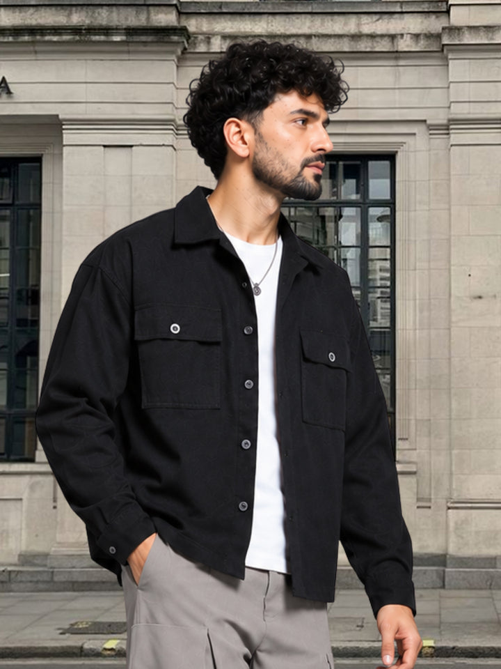 Solid Men Shacket - Black